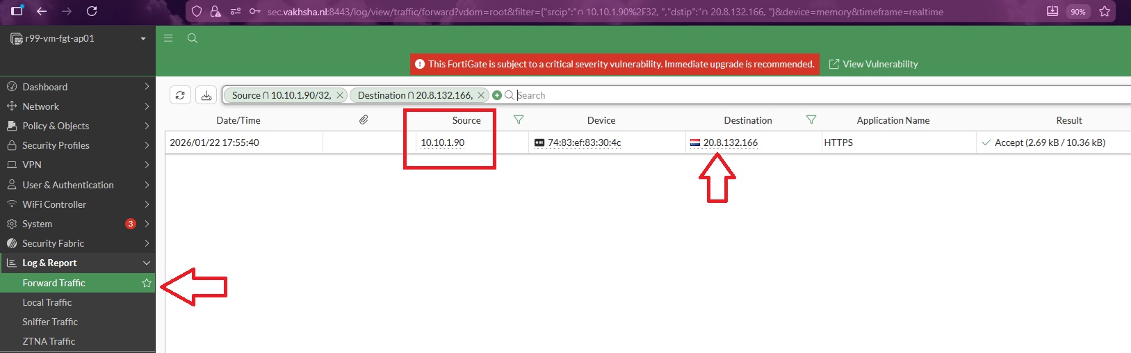 Filtered traffic logs
