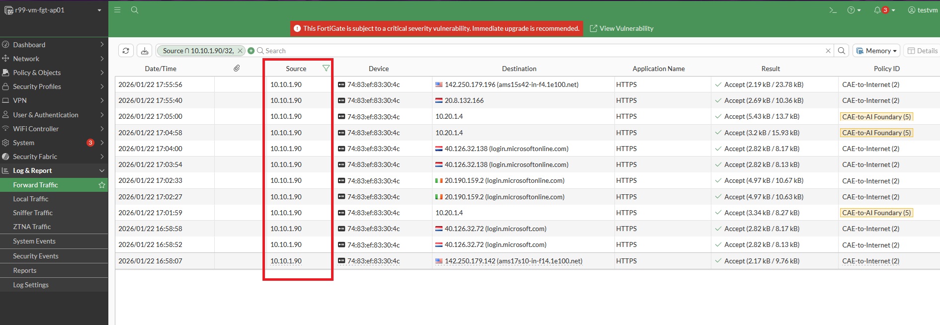 All outbound traffic logs