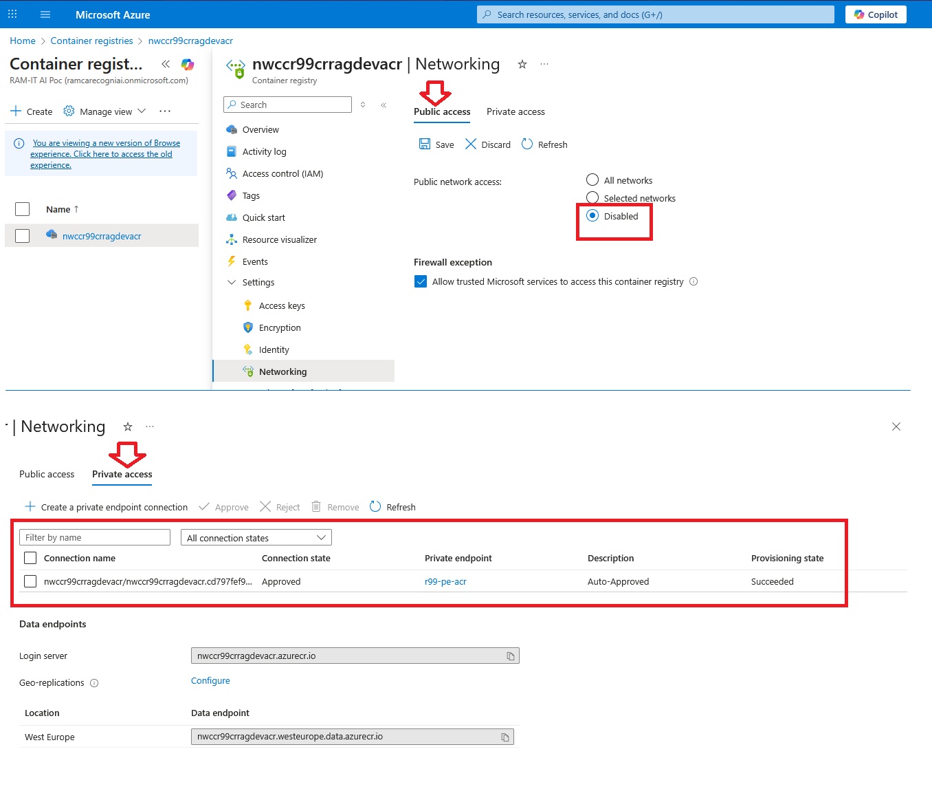 Private endpoint for container registry