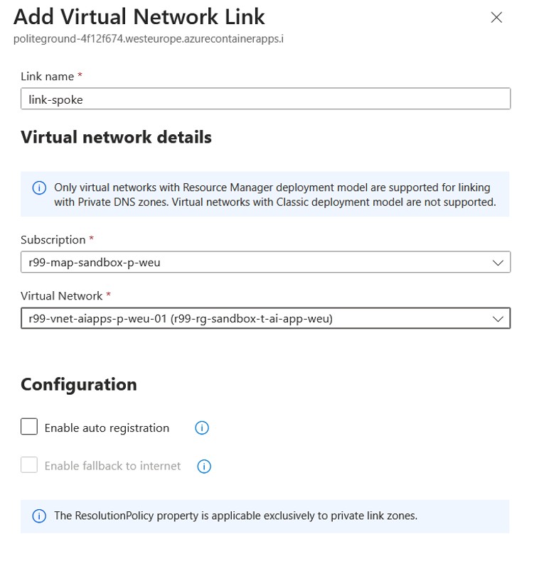 Private DNS zone links