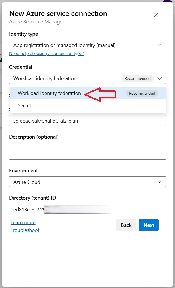 Workload identity federation option