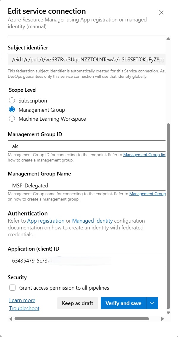 Service connection details