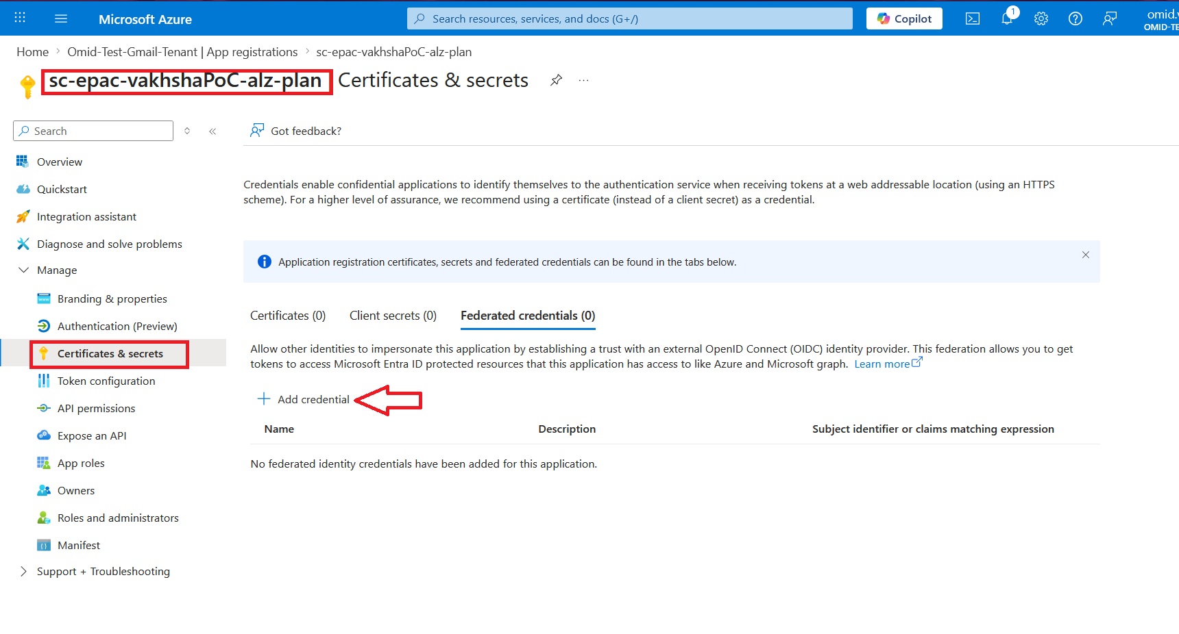 Add federated credential
