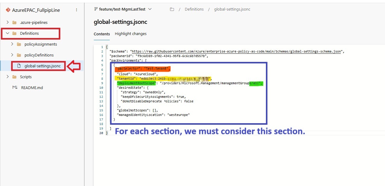 EPAC environment block in global-settings.jsonc