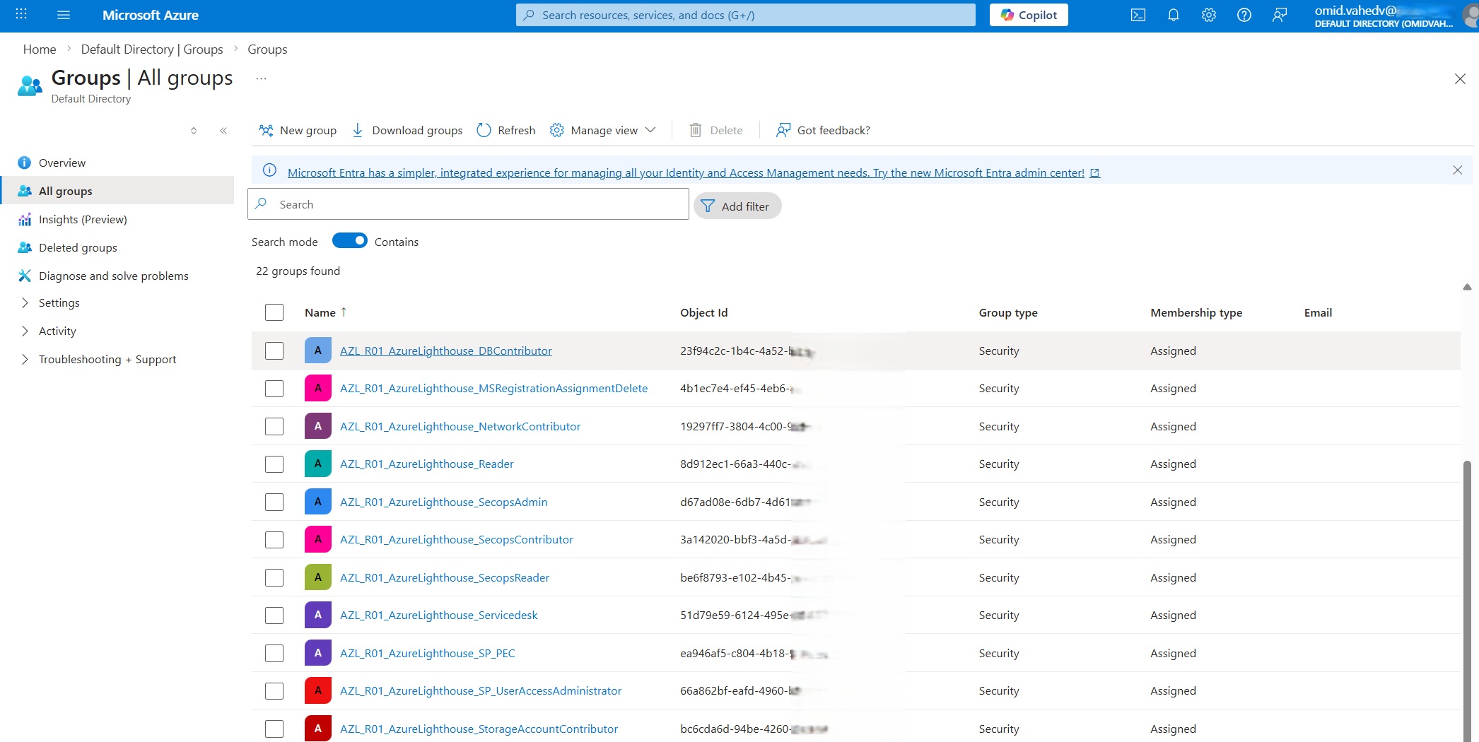 MSP Entra security groups