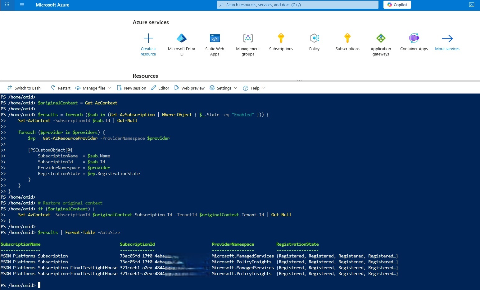 Provider registration state output
