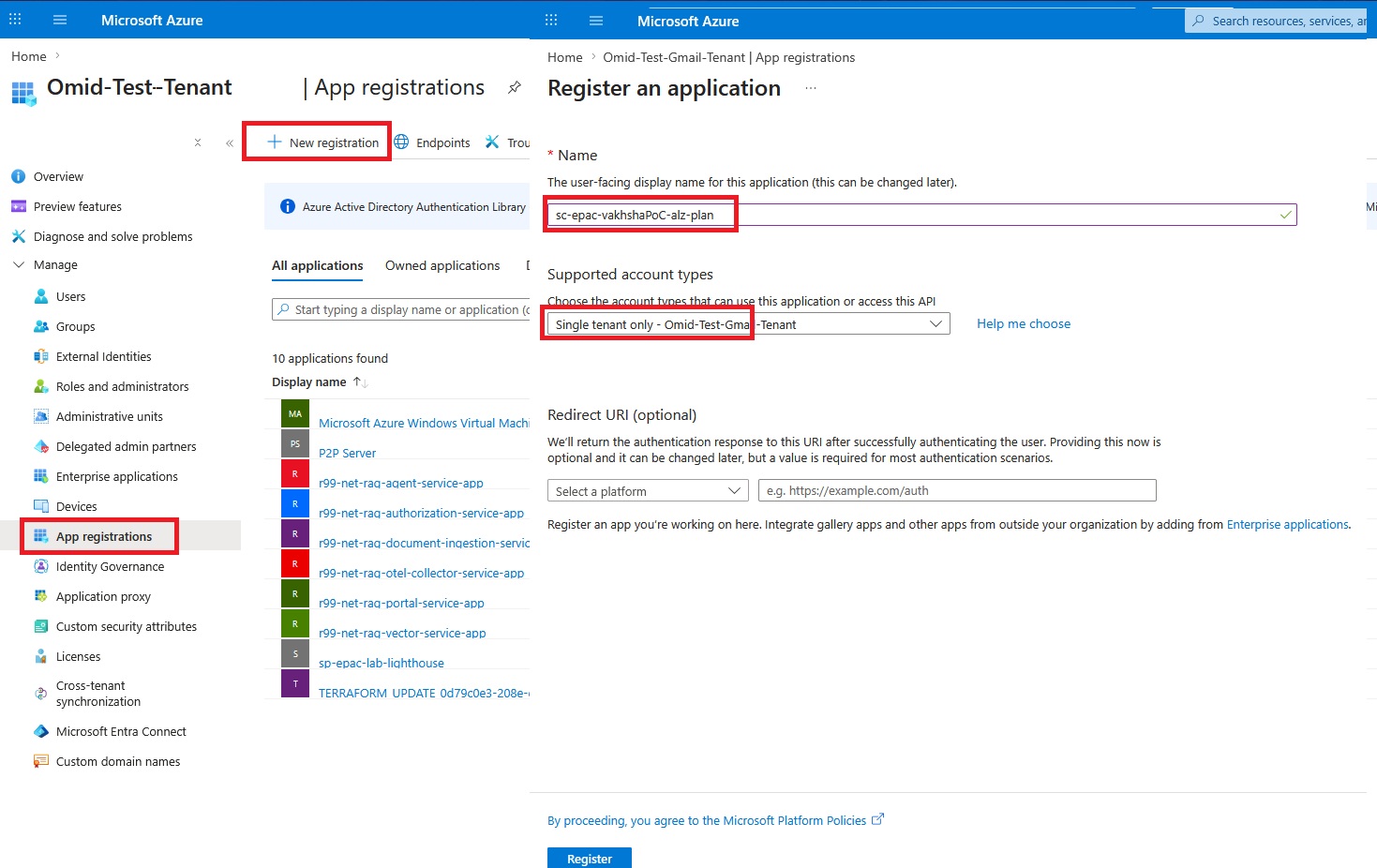 Create the first Entra application