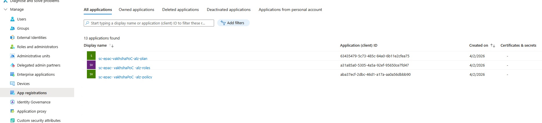 All three Entra applications