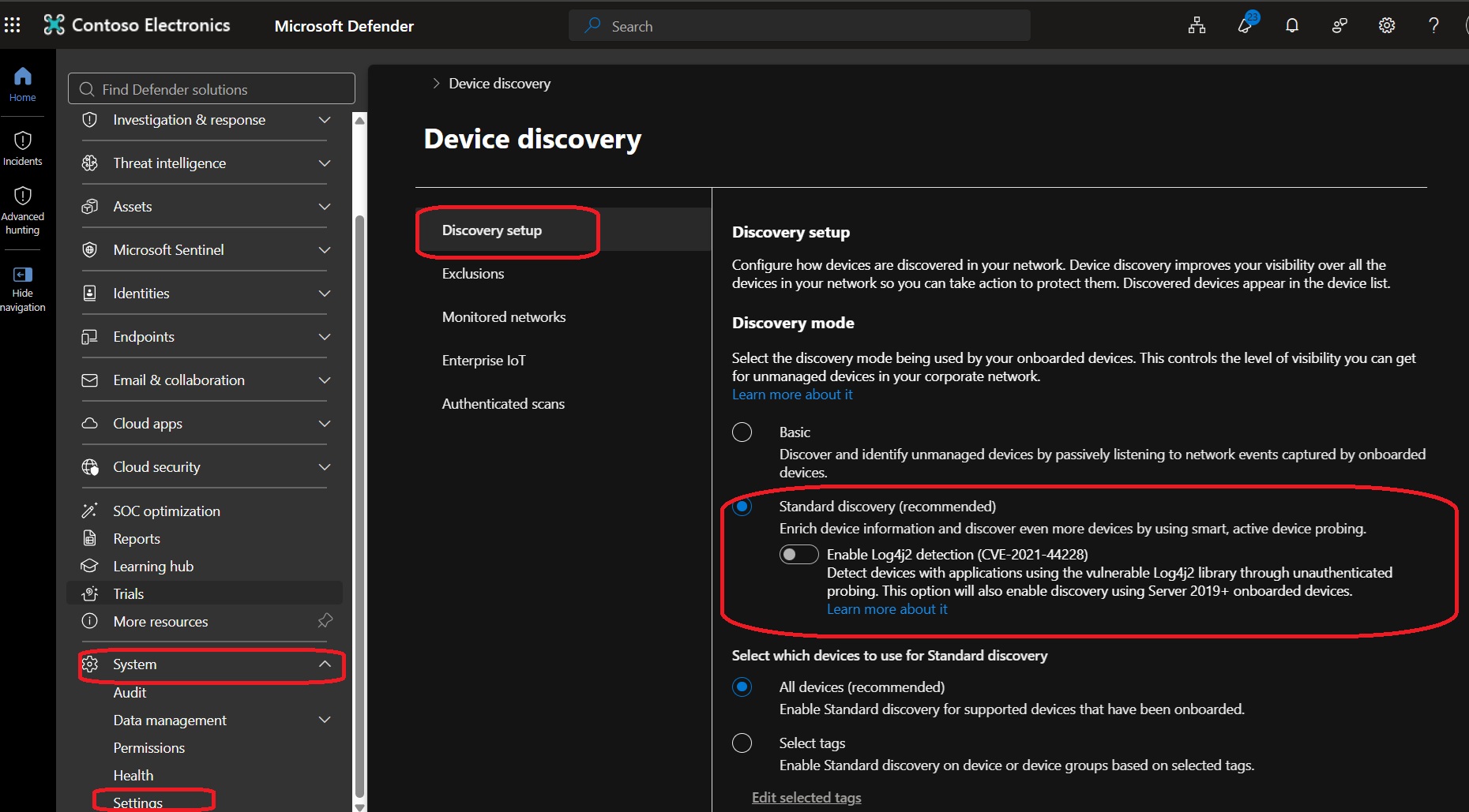 Device discovery with Standard discovery enabled