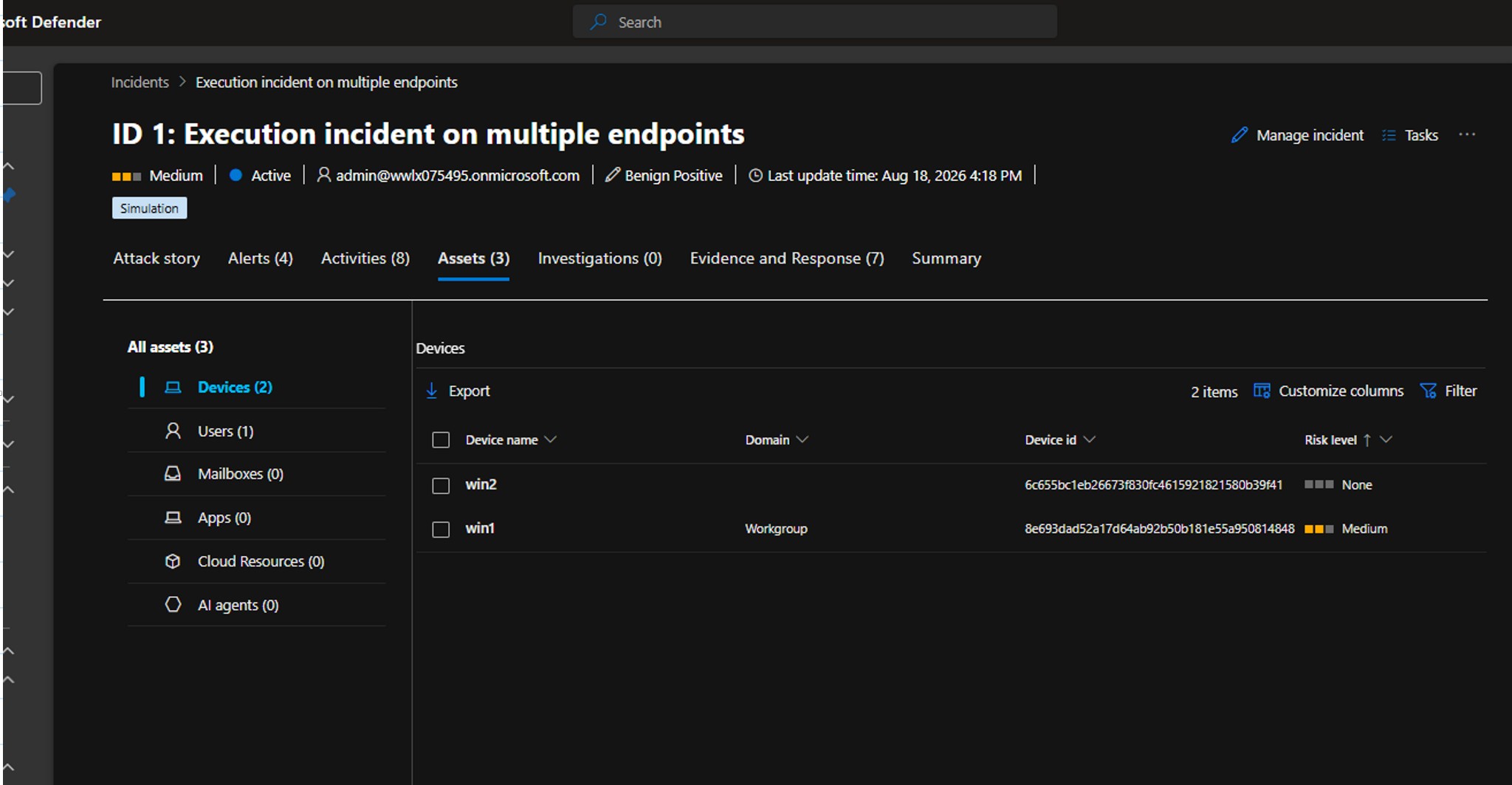 Incident assets tab in Defender XDR