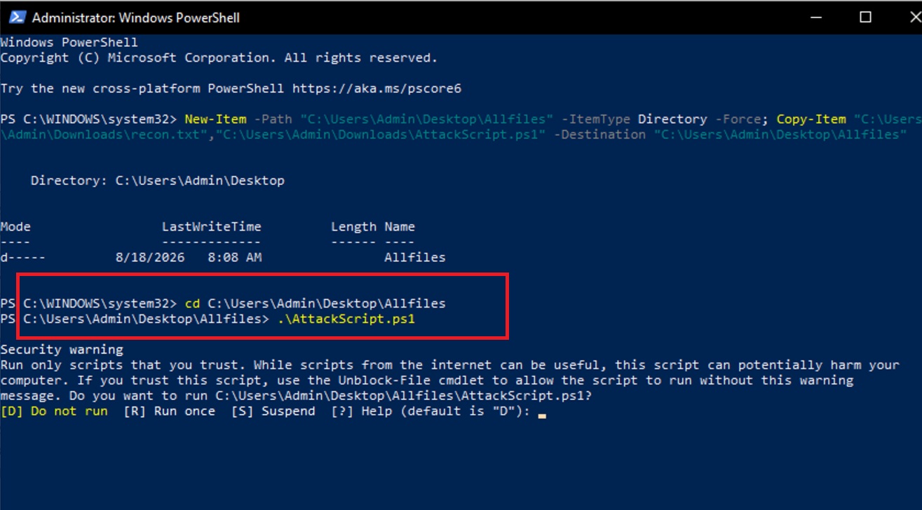 Running AttackScript.ps1 on WIN2