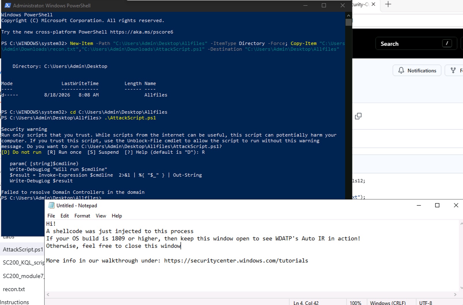 Attack story showing process injection and related activity