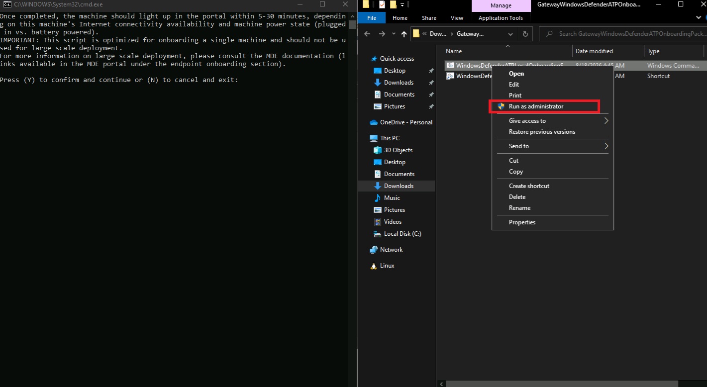 Downloaded onboarding package on the Windows endpoint
