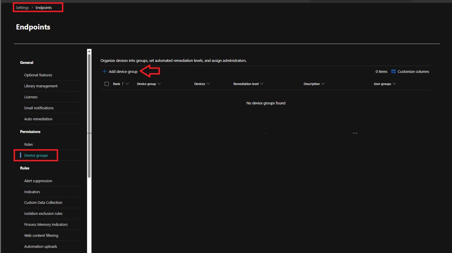 Device group creation entry point