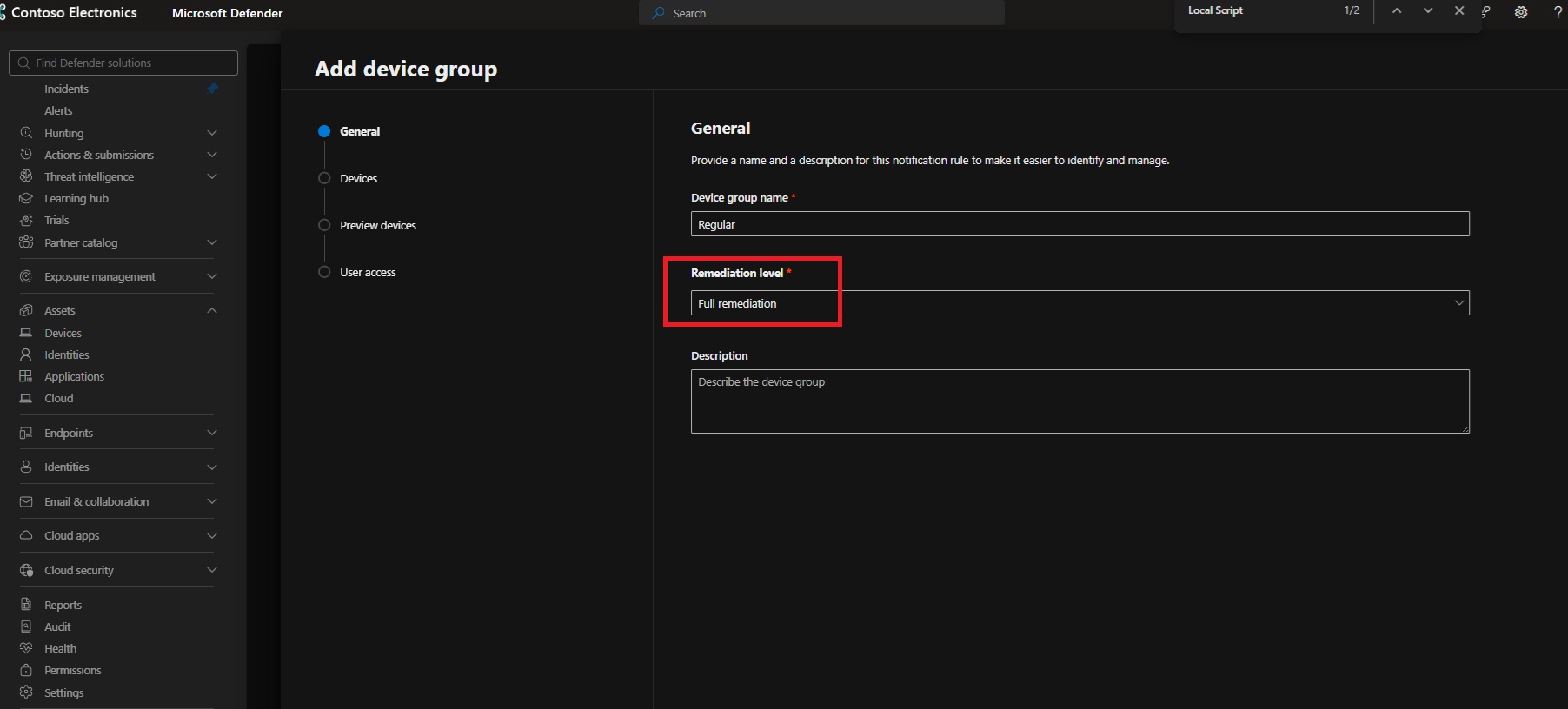 Full remediation selected for the device group