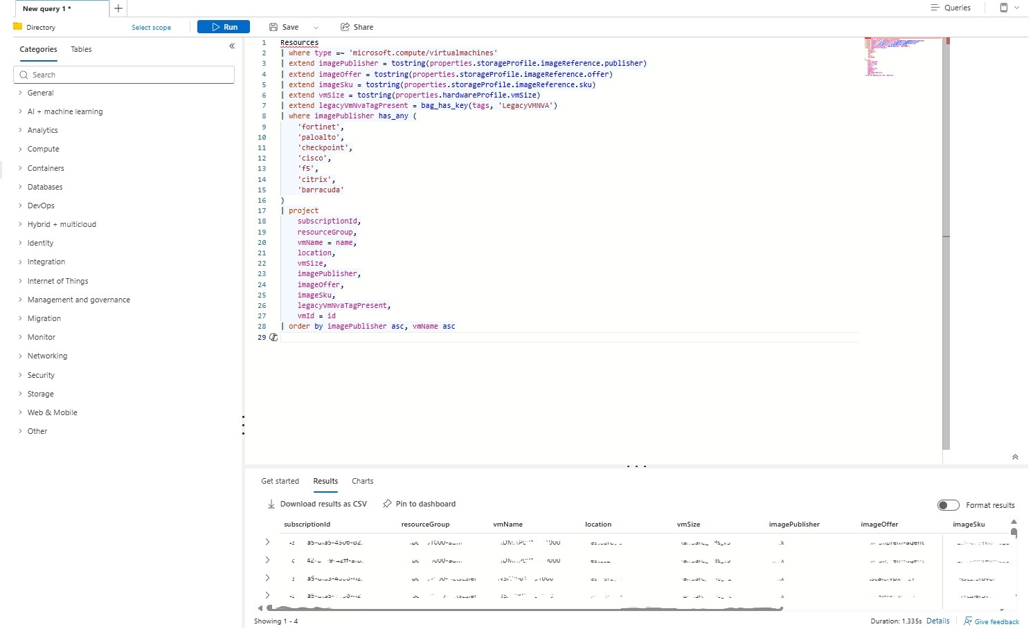 Azure Resource Graph query for identifying candidate NVAs by marketplace image metadata